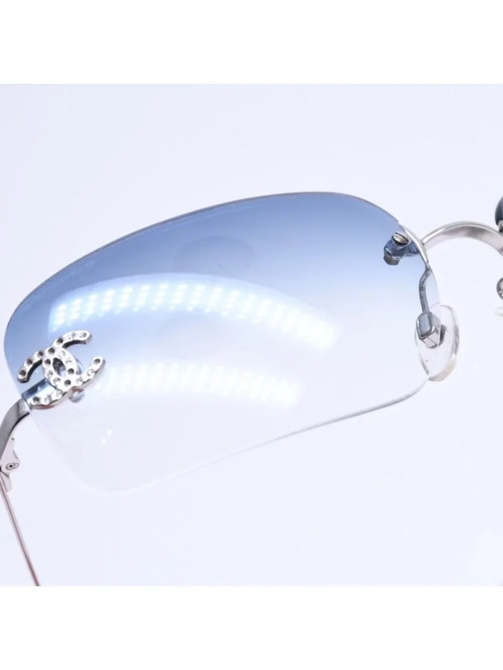 Chanel Rimless Sunglasses Rhinestone CC Logo Eyewear